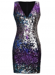 Fashion V Neck Sleeveless Sequins Bodycon Cocktail Dress