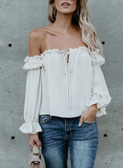 Fashion Off Shoulder Long Sleeve Ruffle Chiffon Blouse