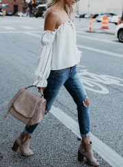 Fashion Off Shoulder Long Sleeve Ruffle Chiffon Blouse