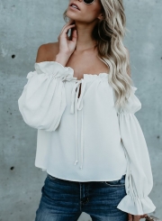 Fashion Off Shoulder Long Sleeve Ruffle Chiffon Blouse