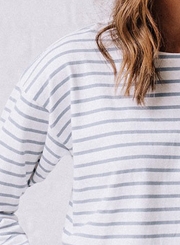 Fashion Round Neck Long Sleeve Striped Tee Shirt