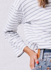 Fashion Round Neck Long Sleeve Striped Tee Shirt