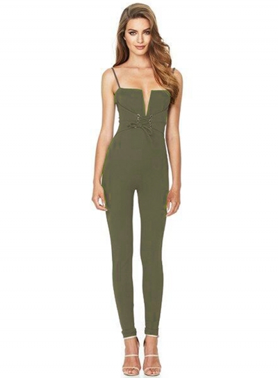 Spaghetti Strap Lace-up Slim Fit Jumpsuit LEXELFASHIONINTSHOPS.com