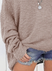 Fashion Slash Neck Long Sleeve Solid Color Pullover Sweater