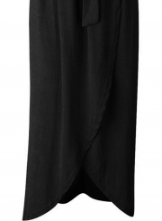 Short Sleeve Slit Maxi Dress with Belt