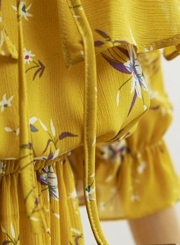 Boho Off Shoulder Ruffle Floral Printed Midi Dress