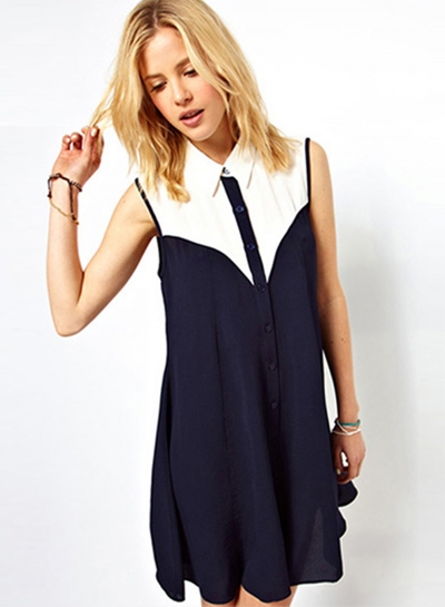 Casual Sleeveless Color Block Mini Chiffon Dress LZDINTECOMMERCE.com