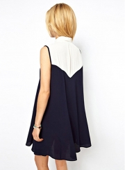 Casual Sleeveless Color Block Mini Chiffon Dress