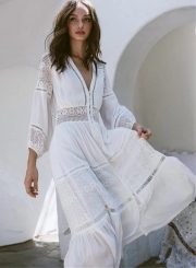 Fashion V Neck Long Sleeve Lace Maxi Dress