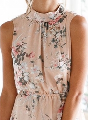 Fashion Sleeveless Floral Slit Maxi Chiffon Backless Dress