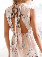 Fashion Sleeveless Floral Slit Maxi Chiffon Backless Dress