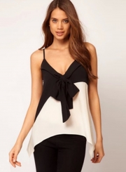 V Neck Bow front Irregular Chiffon Tank