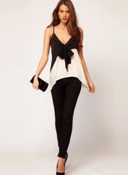 V Neck Bow front Irregular Chiffon Tank