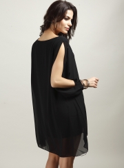 V Neck Slit Sleeve Chiffon Mini Dress