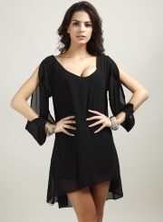 V Neck Slit Sleeve Chiffon Mini Dress