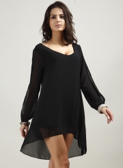 V Neck Slit Sleeve Chiffon Mini Dress