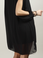 V Neck Slit Sleeve Chiffon Mini Dress