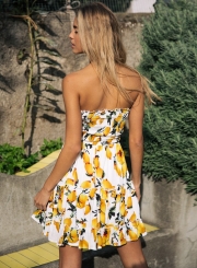 Fashion Strapless Lemon Printed Dress