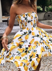 Fashion Strapless Lemon Printed Dress