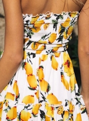 Fashion Strapless Lemon Printed Dress