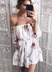 Off Shoulder 3/4 Sleeve Floral Mini Dress