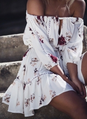 Off Shoulder 3/4 Sleeve Floral Mini Dress