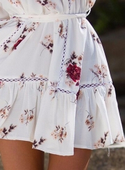 Off Shoulder 3/4 Sleeve Floral Mini Dress