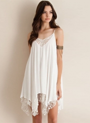 Sleeveless Irregular Lace Trim Dress