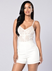 Fashion V Neck Sleeveless Lace Bodycon Romper