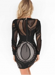 Fashion V Neck Long Sleeve Lace Bodycon Mini Dress