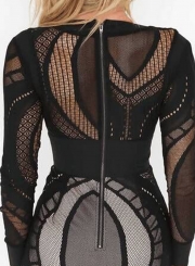 Fashion V Neck Long Sleeve Lace Bodycon Mini Dress