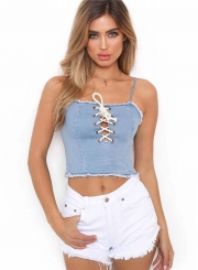 Spaghetti Strap Lace-up front Crop Tank