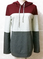 Casual Long Sleeve Color Block Pullover Hoodie