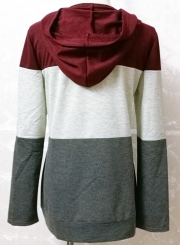 Casual Long Sleeve Color Block Pullover Hoodie