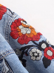 Fashion Floral Embroidery Fringed Denim Jacket