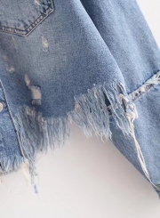 Fashion Floral Embroidery Fringed Denim Jacket