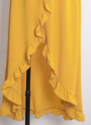 Fashion Elastic Waist High Slit Ruffle Maxi Skirt