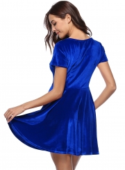 Short Sleeve A-line Velvet Dress