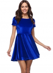 Short Sleeve A-line Velvet Dress