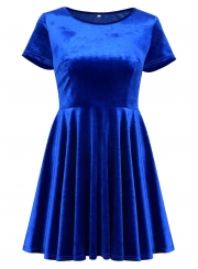 Short Sleeve A-line Velvet Dress