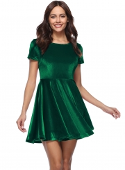 Short Sleeve A-line Velvet Dress