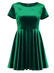 Short Sleeve A-line Velvet Dress