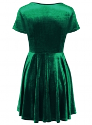 Short Sleeve A-line Velvet Dress