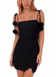 Fashion Sleeveless Bodycon Dress with Pompon