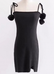 Fashion Sleeveless Bodycon Dress with Pompon