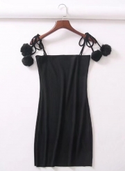 Fashion Sleeveless Bodycon Dress with Pompon