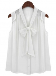 Casual Sleeveless Knot Chiffon Shirt