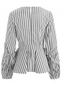women-s-fashion-deep-v-neck-puff-sleeve-stripe-peplum-blouse