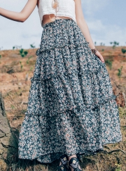Fashion High Waist Floral Maxi Chiffon Skirt