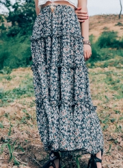 Fashion High Waist Floral Maxi Chiffon Skirt